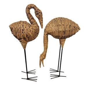 Vintage Woven Rattan Flamingo Sculptures | Organic Modern Coastal Decor